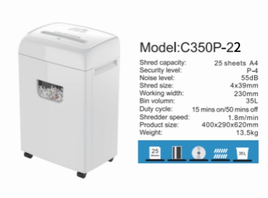New Product Heavy Duty Big Bin 35L 22 Sheet Paper Shredder Cross Cut For Office  home ues C350P-22